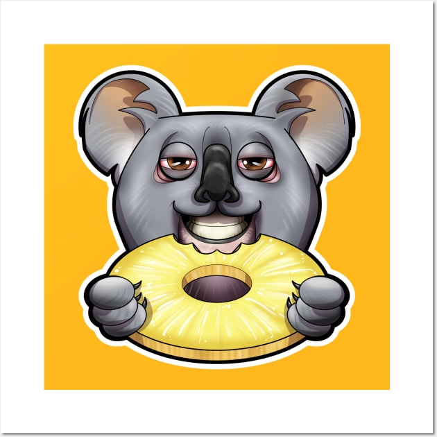 SNAX Koala eating pineapple Wall Art by SilverBaX